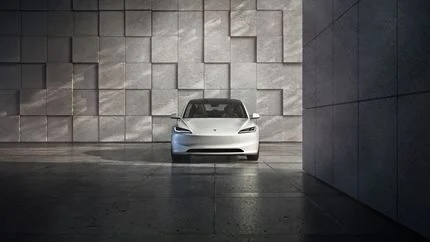 Front view of white Tesla Model 3
