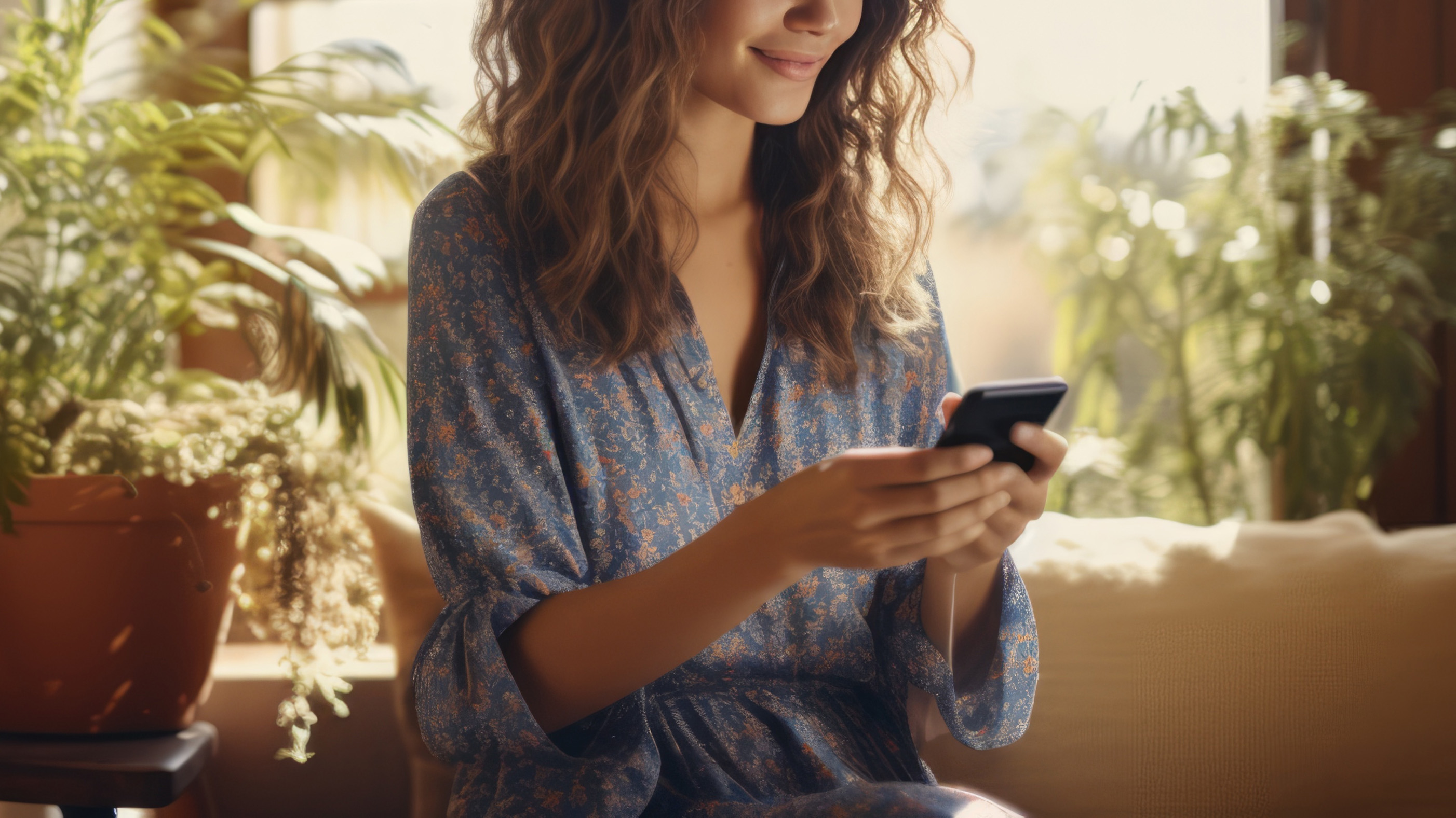 Person on phone in leafy surrounds