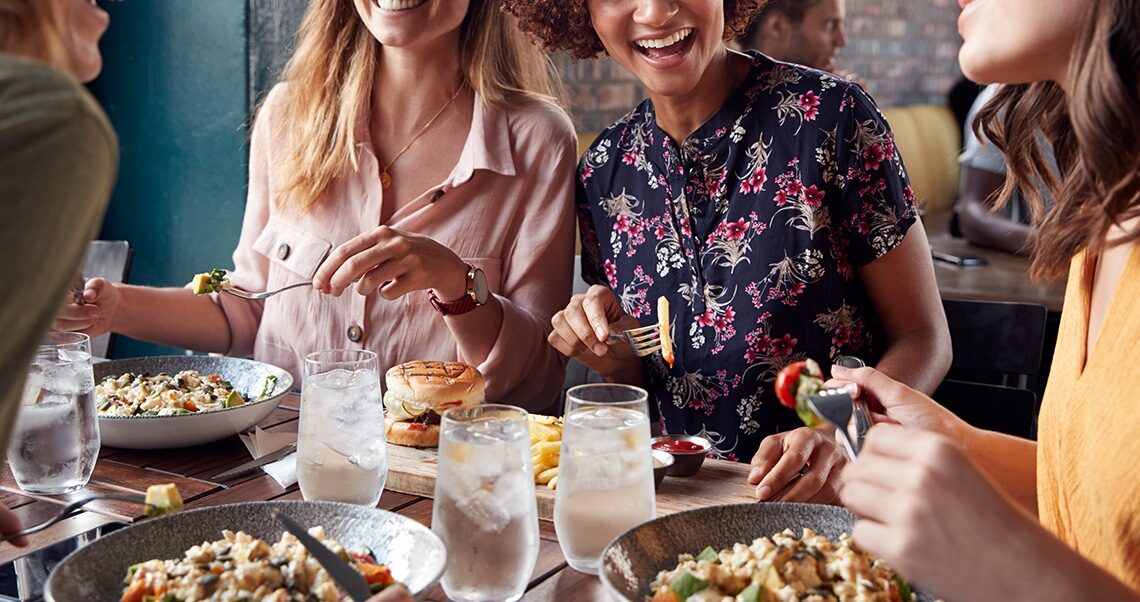 a group of people dining out