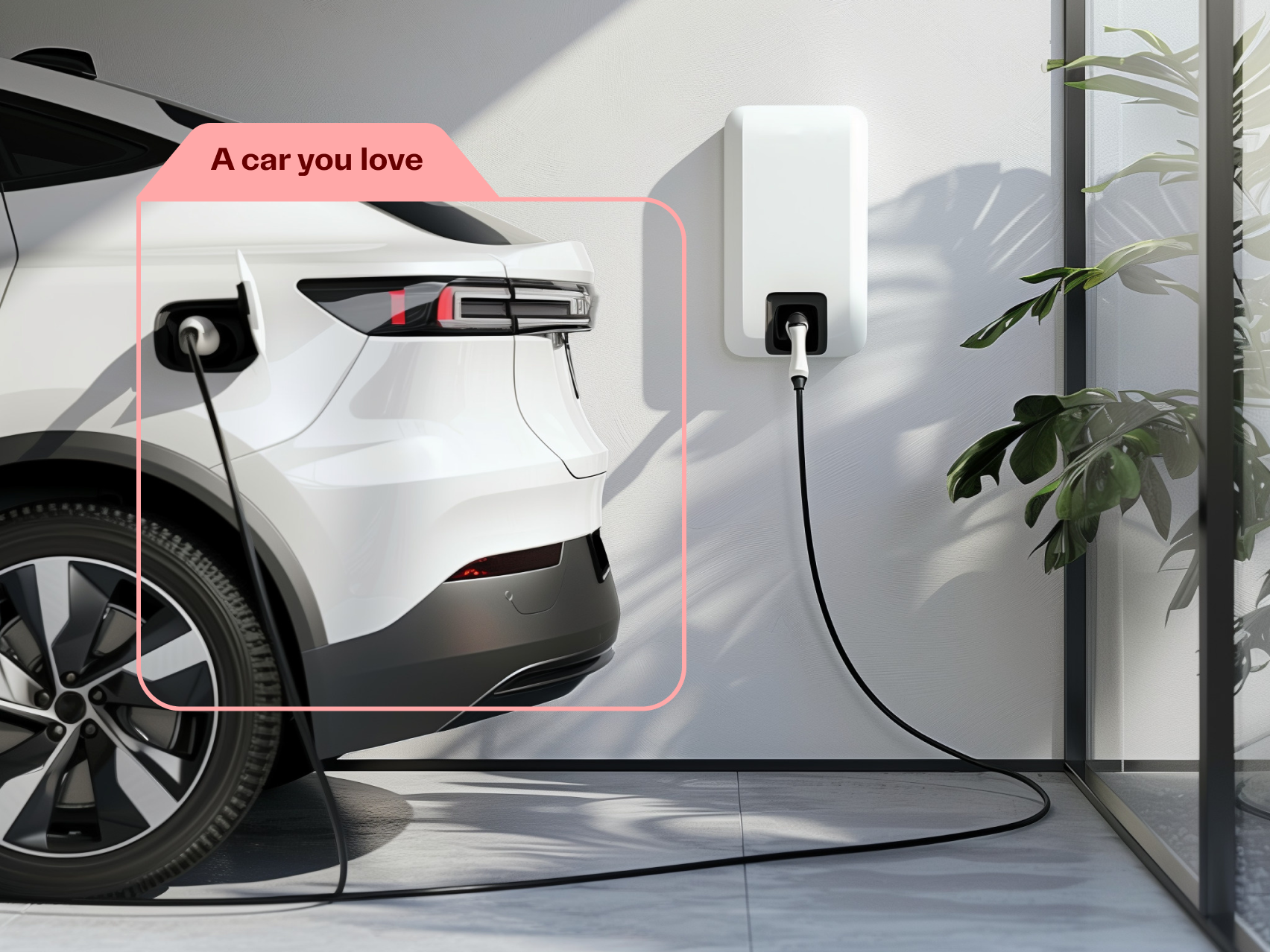 back of car plugged into ev charger at home@3x