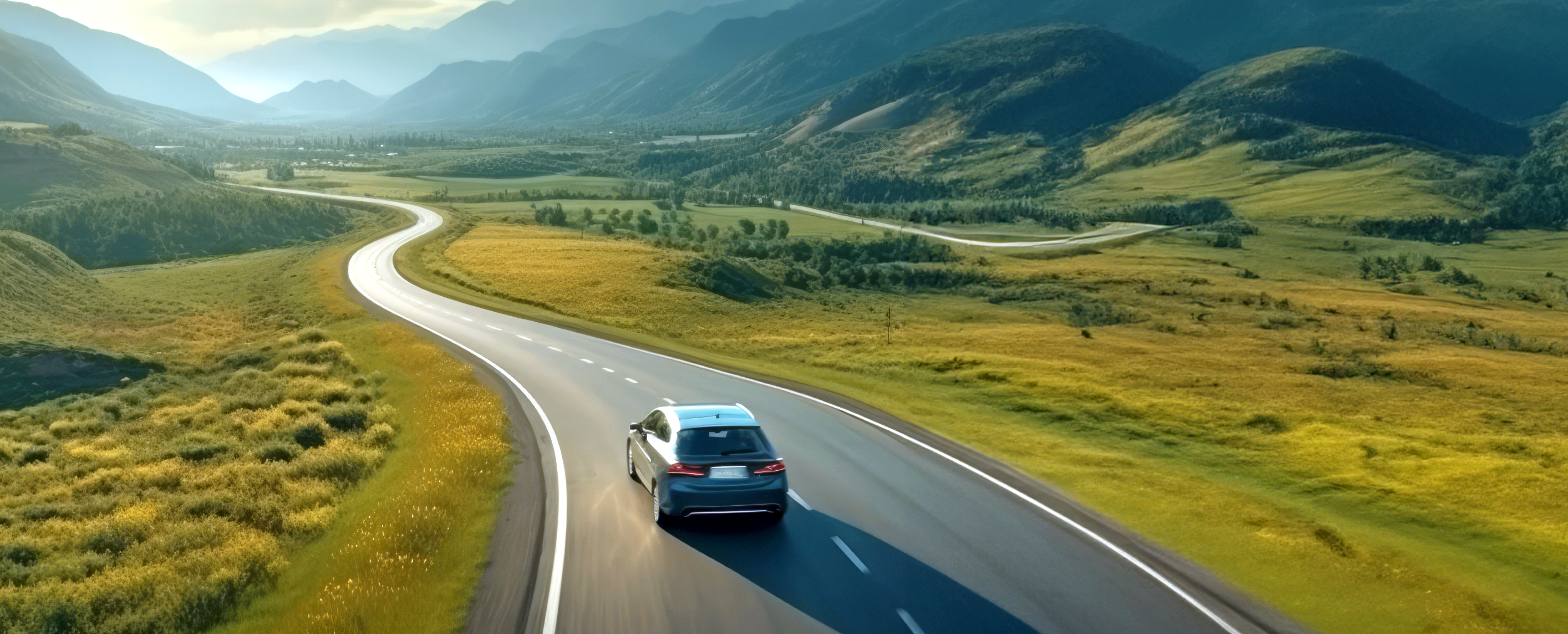 Car driving on an open road
