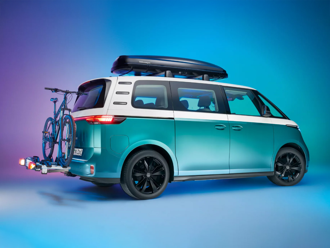 VW ID.Buzz with bike rack and roof box