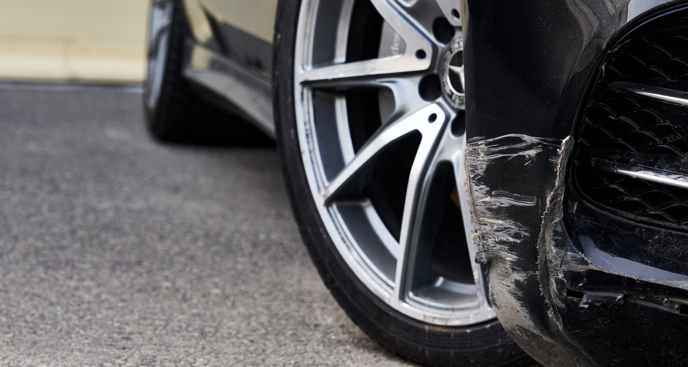 Closeup of damaged vehicle