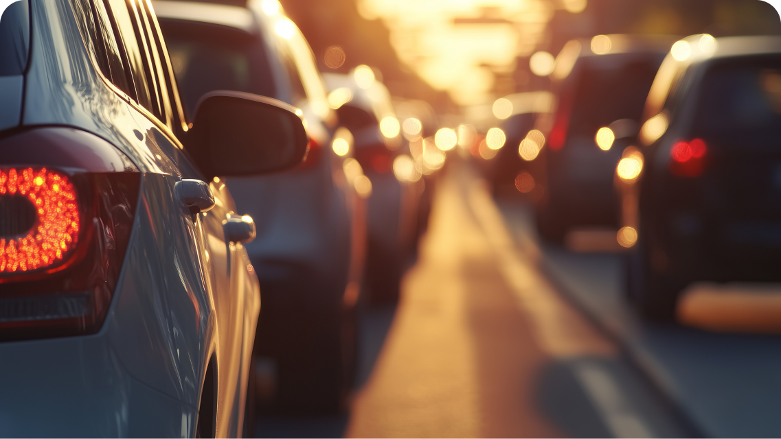 Line of cars on the road during peak traffic