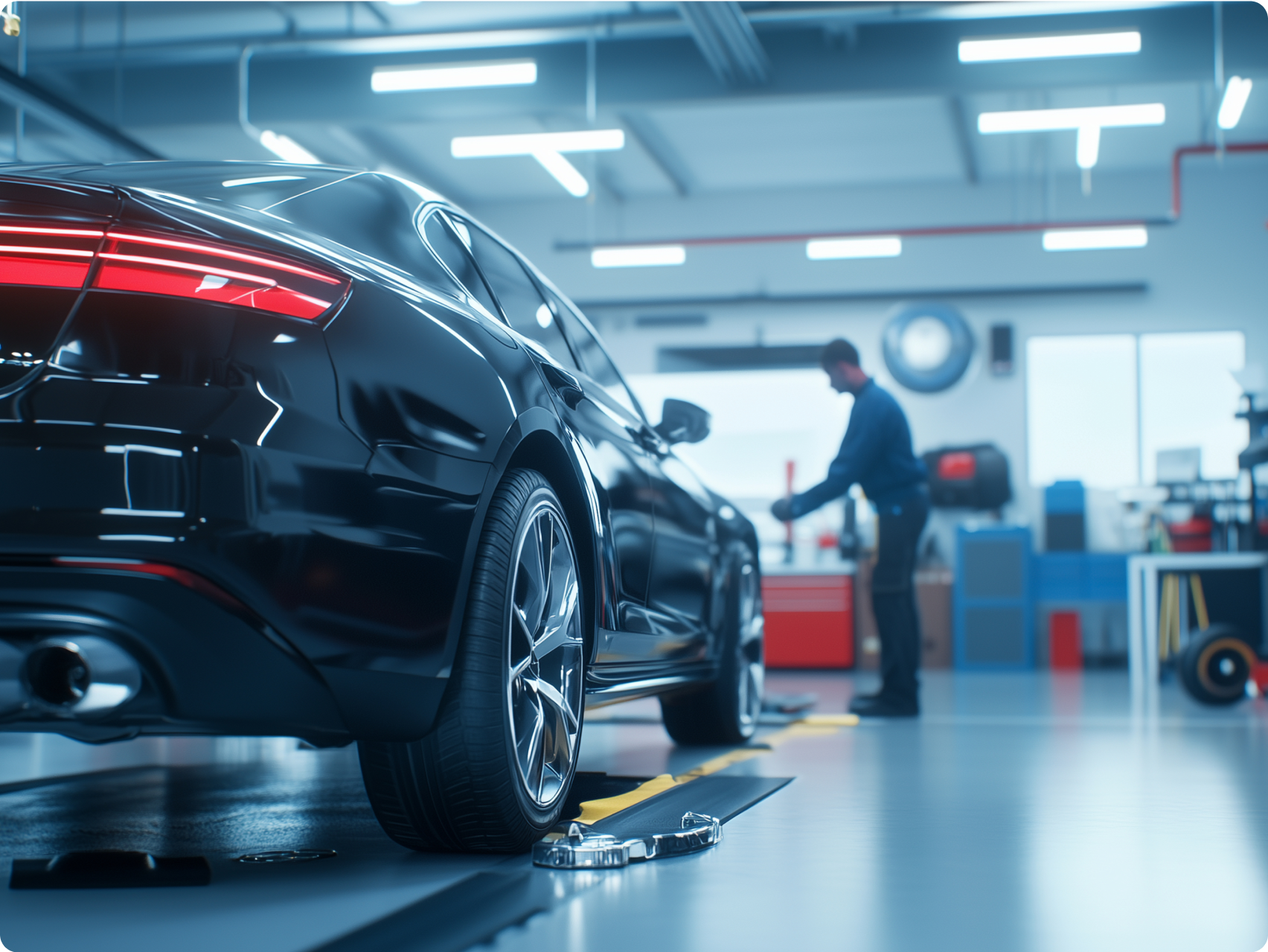 Black car in the mechanic 