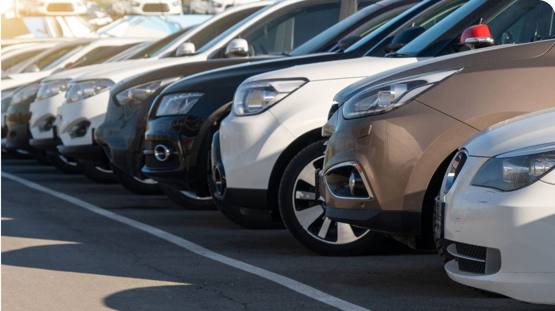 Cars lined up in a carpark 