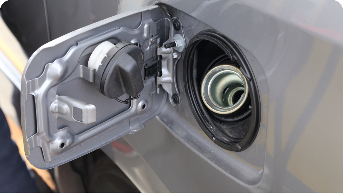 A closeup of a petrol cap open