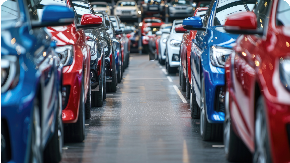 Cars lined up in a car park