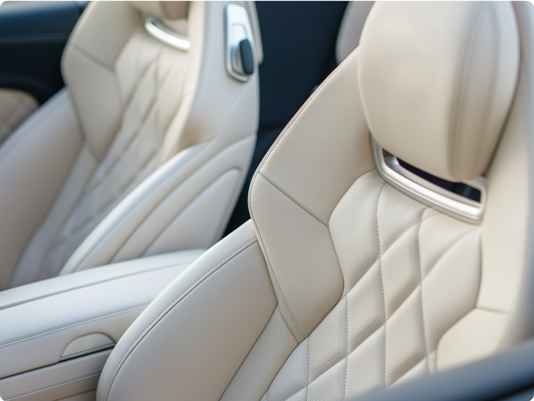 Closeup of a cars white interior 