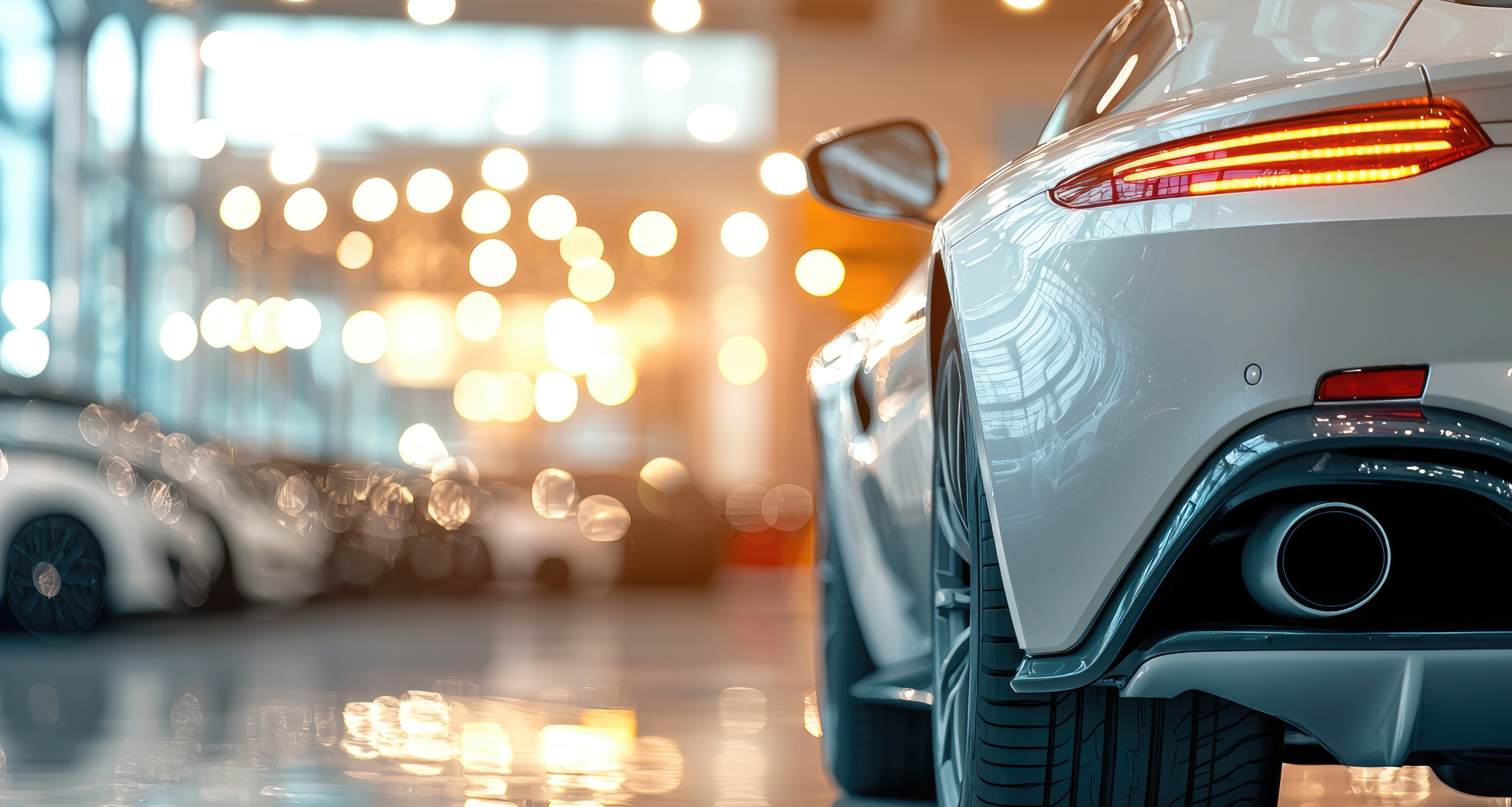 A white car in a showroom